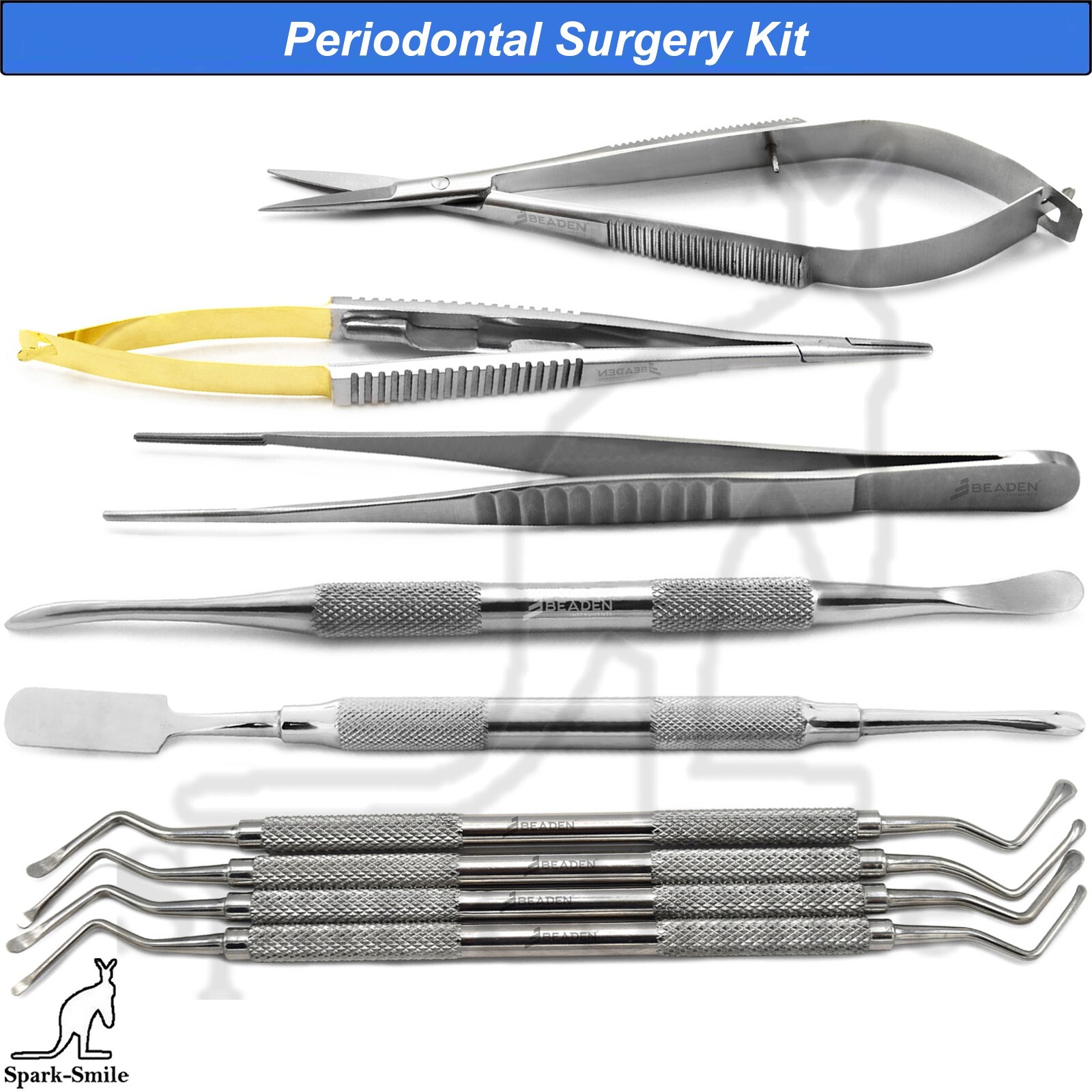Surgical Lucas Curette Scissor Elevators Forceps Dental Periodontal Surgery Kit