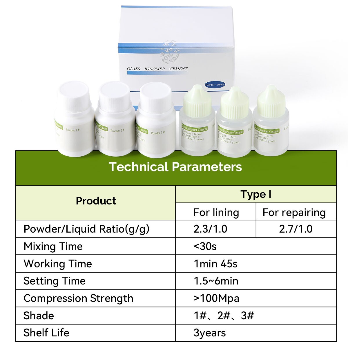 Dental Cement Glass Lonomer Radiopaque Luting & Lining Cement Liquid Powder US