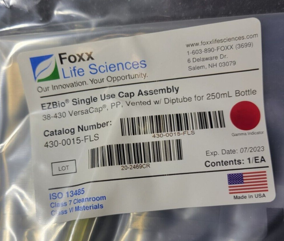 430-0015-FLS – Single Use-Cap Assembly for 250 mL Bottles, Foxx Life Sciences