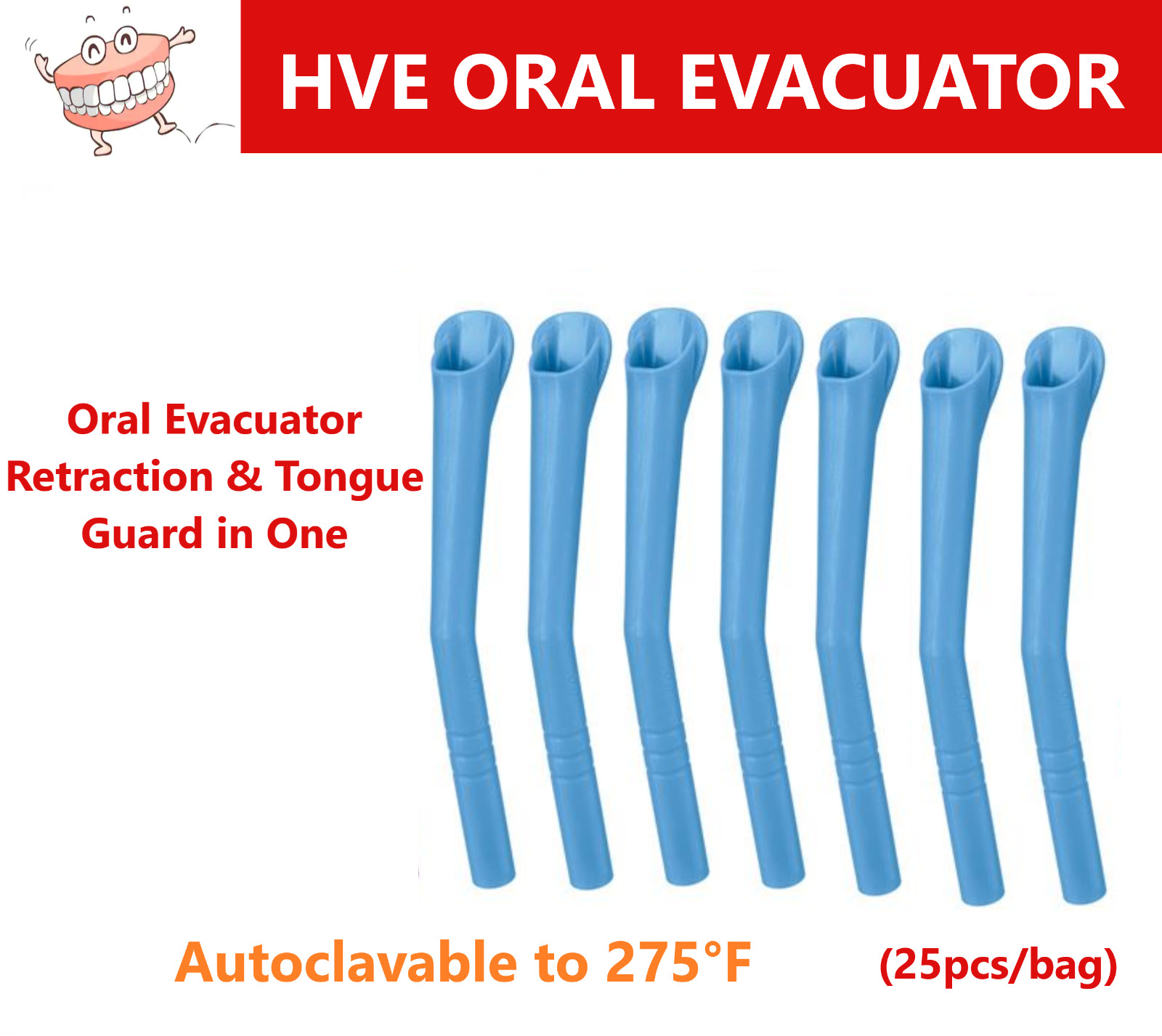 Dental HVE Tips Oral HVE Air Protect, HVE Evacuator,Autoclave 275F, Blue, 25/Pk