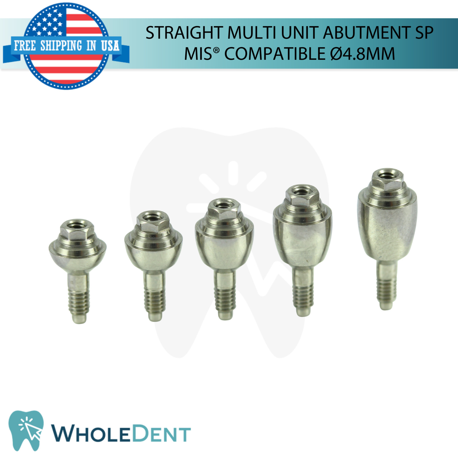 5X Straight Multi Unit Prosthetic SP Ø4.8mm Compatible with MIS® Seven Int Hex
