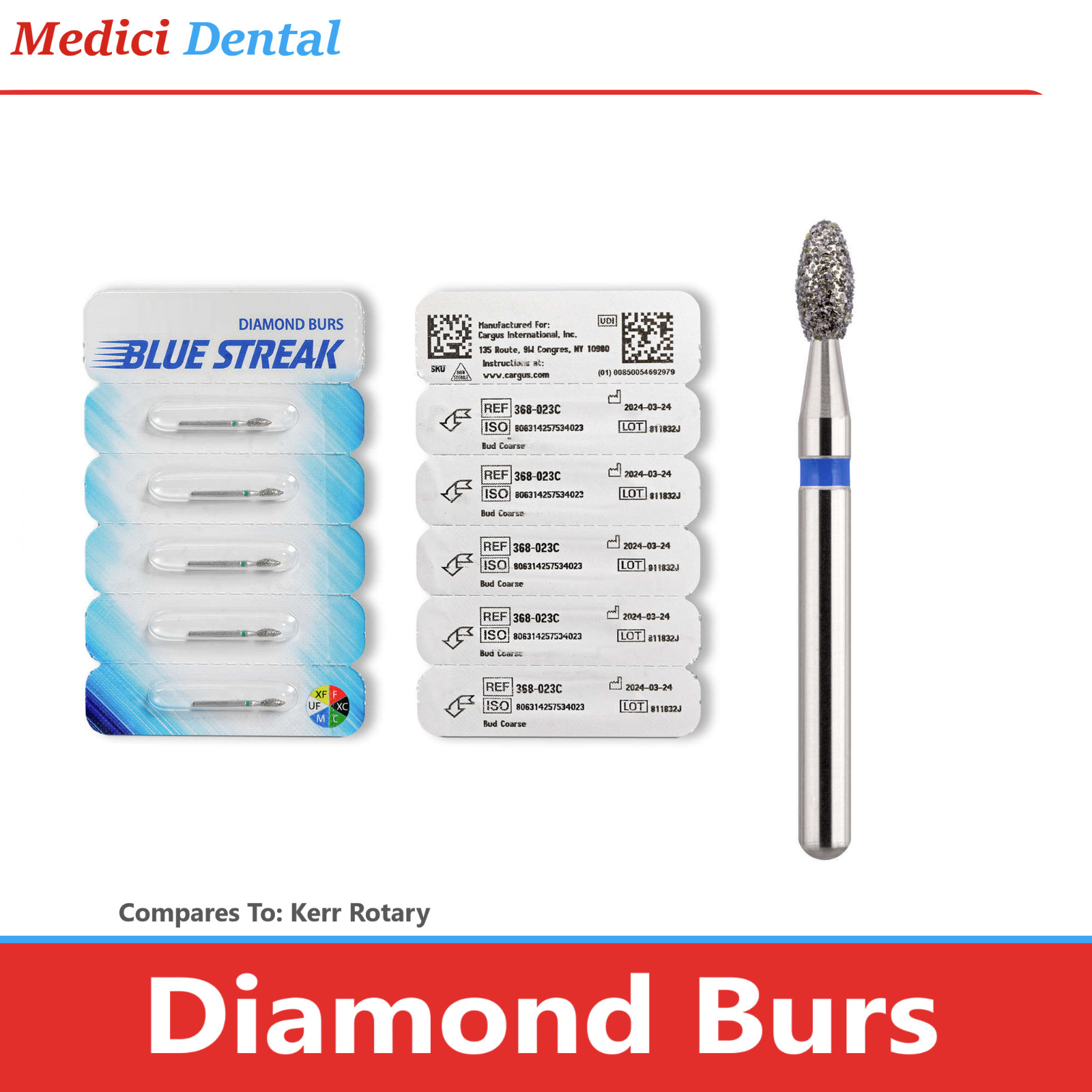 Diamond Burs Football FG Bur, NTI Diamonds 379-018F, 379-018M Coarse, Fine, 5/Pk