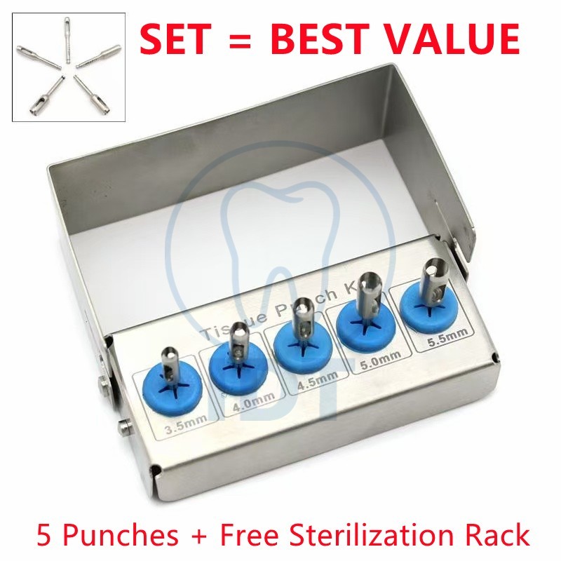 Dental Tissue Punch Gingival Drill Set, 3.5-7.5mm Implant Cutter
