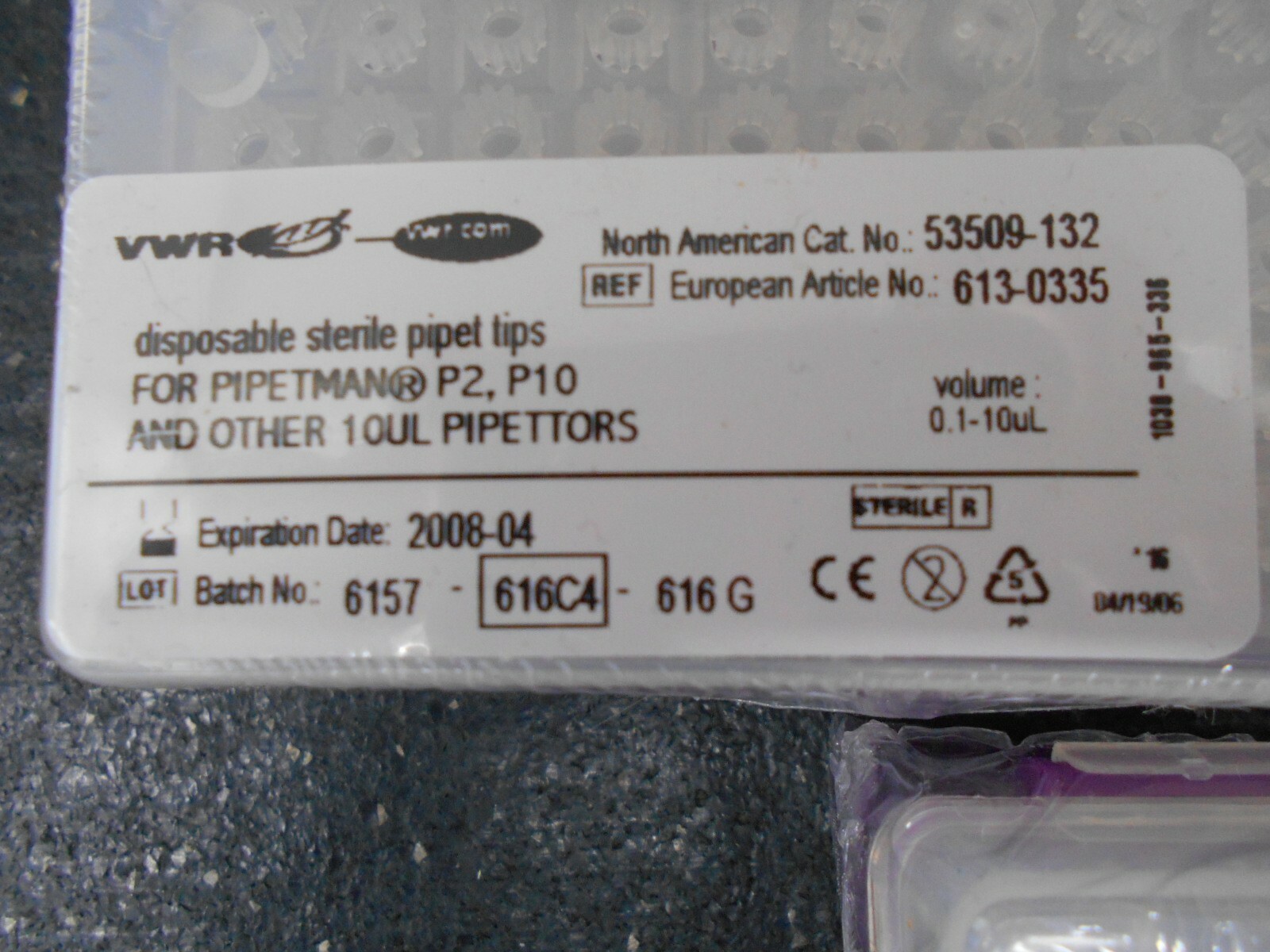 VWR 53509 132 0.1-10µL DISPOSABLE STERILE PIPET TIPS FOR PIPETMAN P2 LOT OF 288
