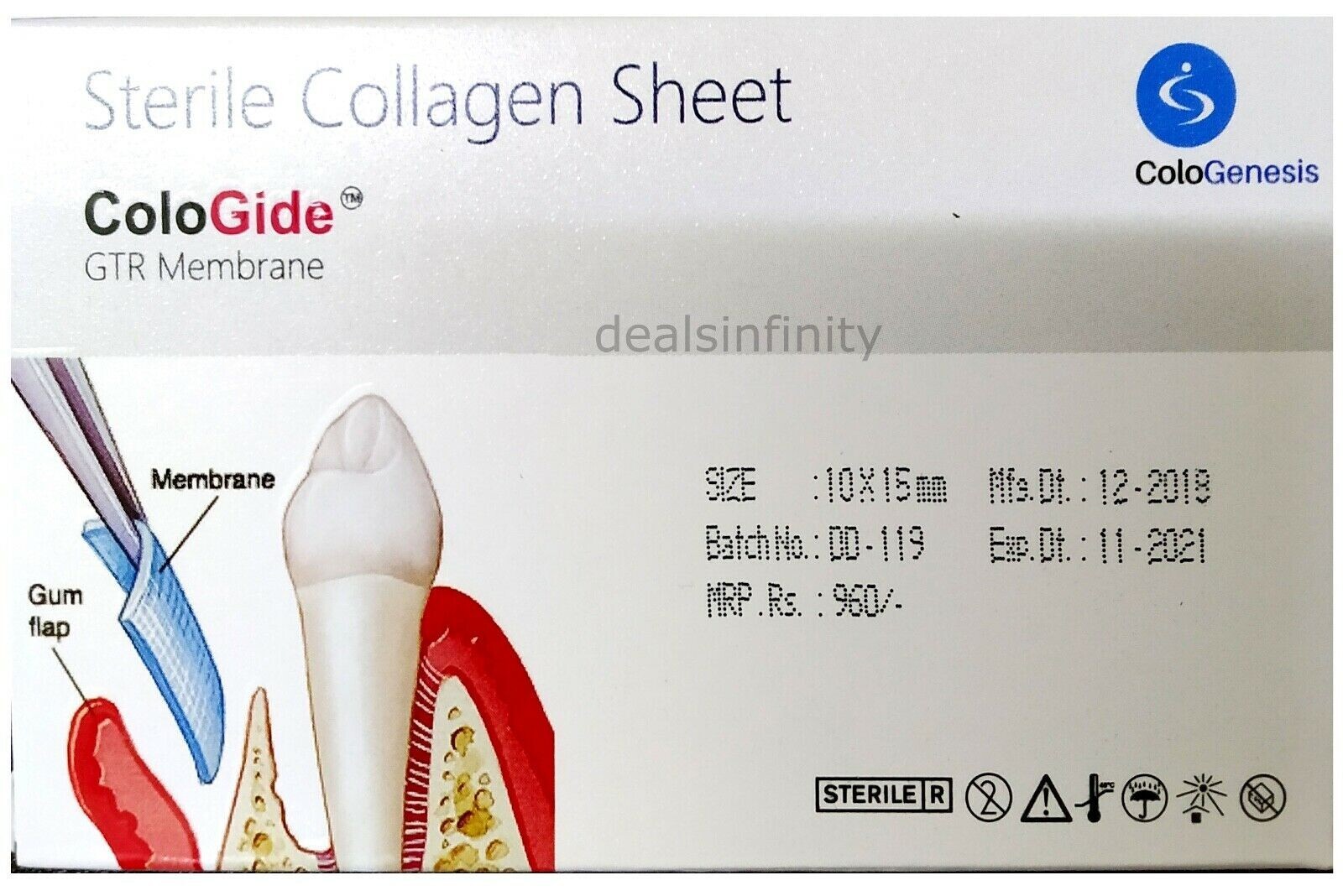 10 Packs of New Colo Gide Sterile Collagen Sheet GTR Membrane 10 x 15mm.!