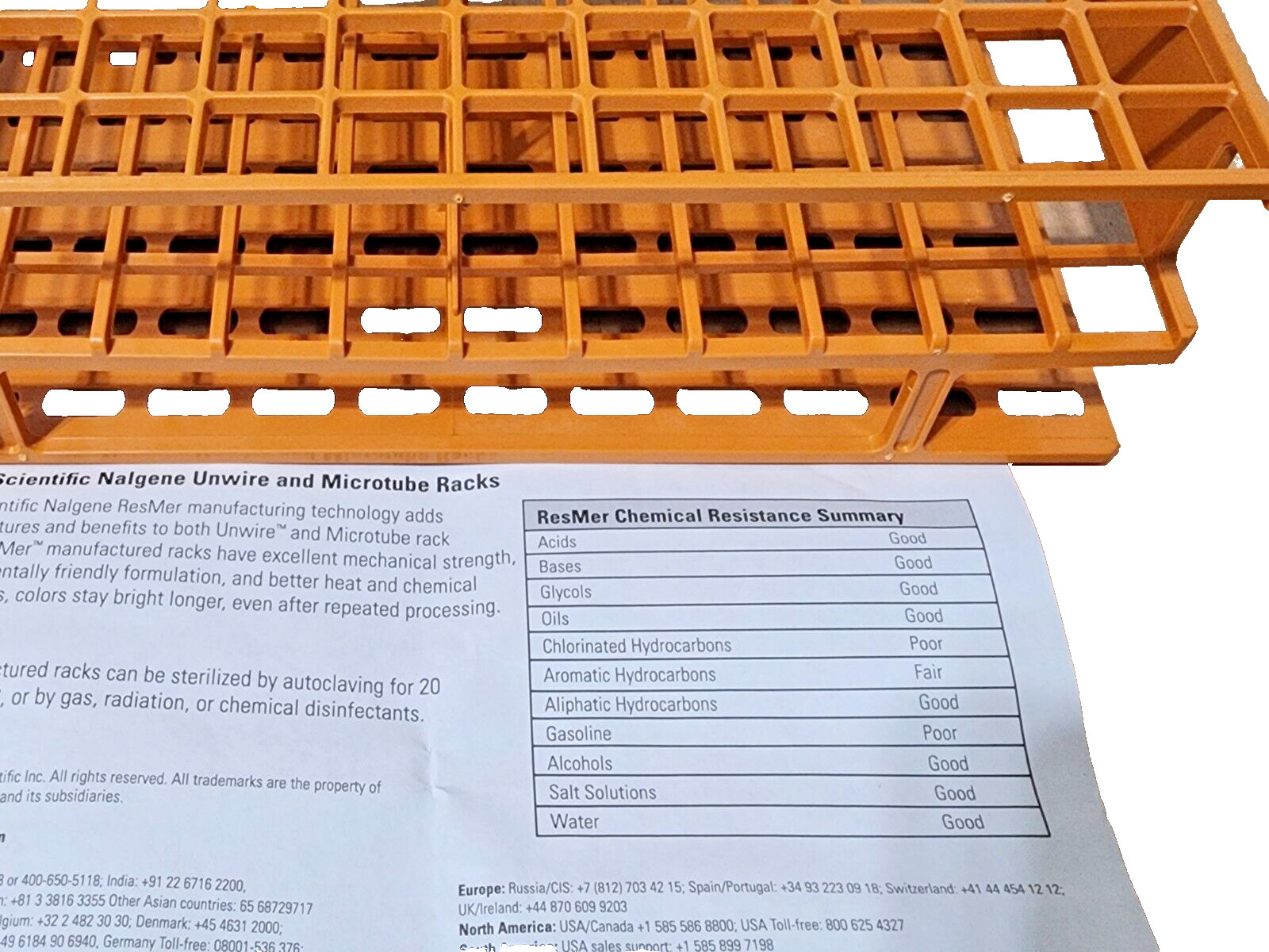 (QTY:1) NALGENE 5970-0116 Unwire Racks of Tubes To Test 16mm Orange