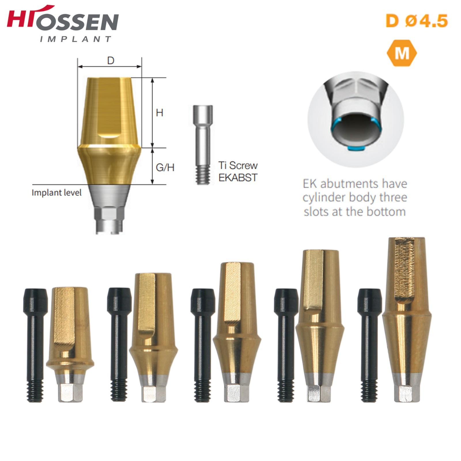 US Straight Abutment Fit Osstem Hiossen ET Mini Φ4.5 Cement Retained GH 1-5.0mm