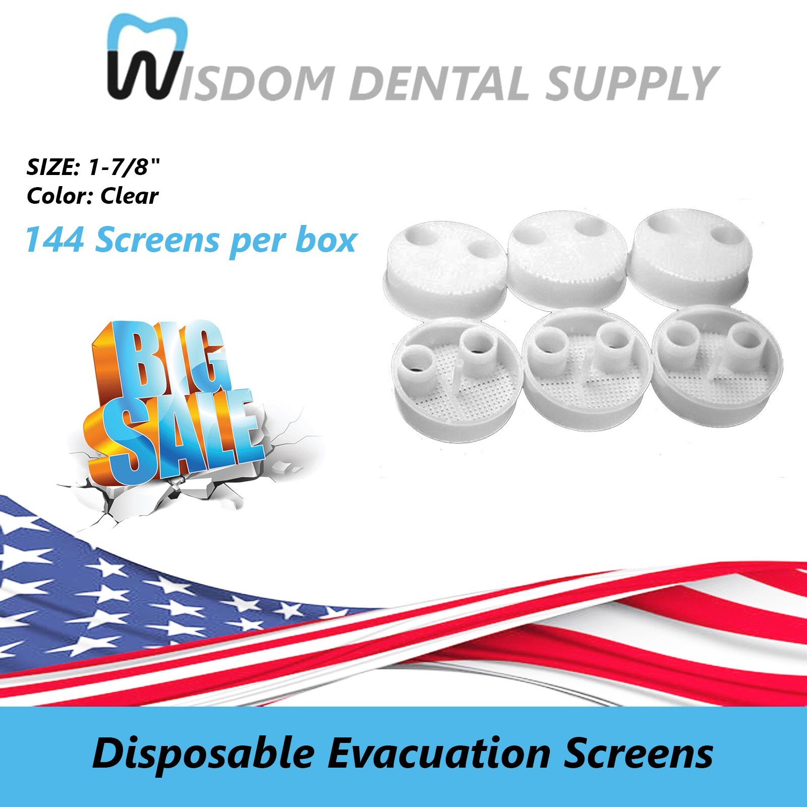 Plasdent Screen-4-Vac 1-7/8″ Disposable Evacuation Screens #5503 – Clear, 144/Bx