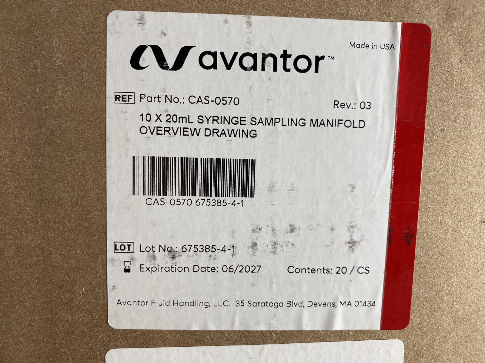 AVANTOR 10x20mL Syringe Manifold Overview Drawing NEW CAS-0570 (20/Case)