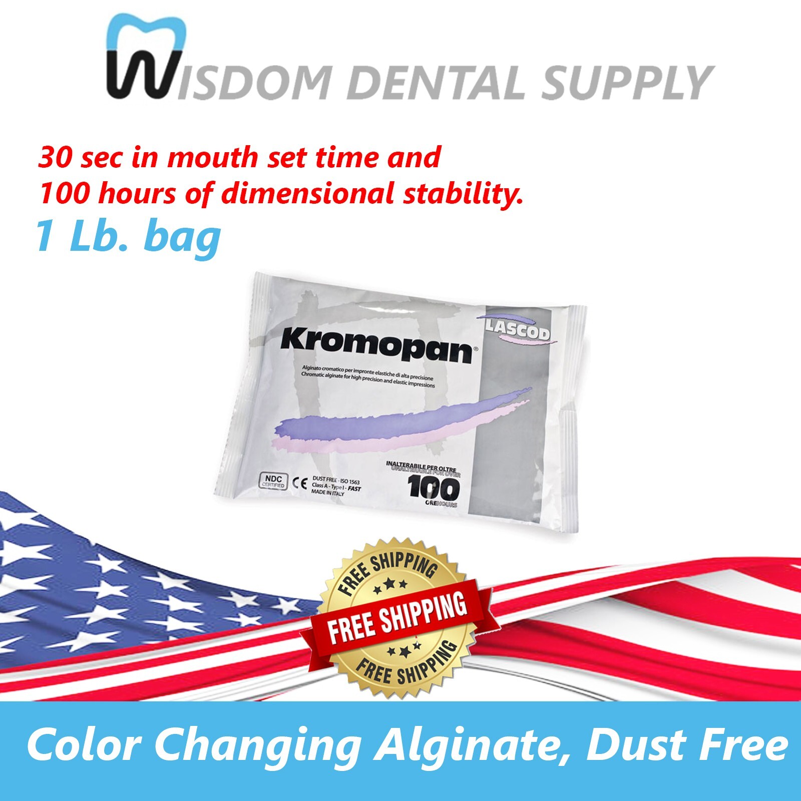 Kromopan 302 – Color Changing Dust Free Alginate, 1 Lb. Pouch