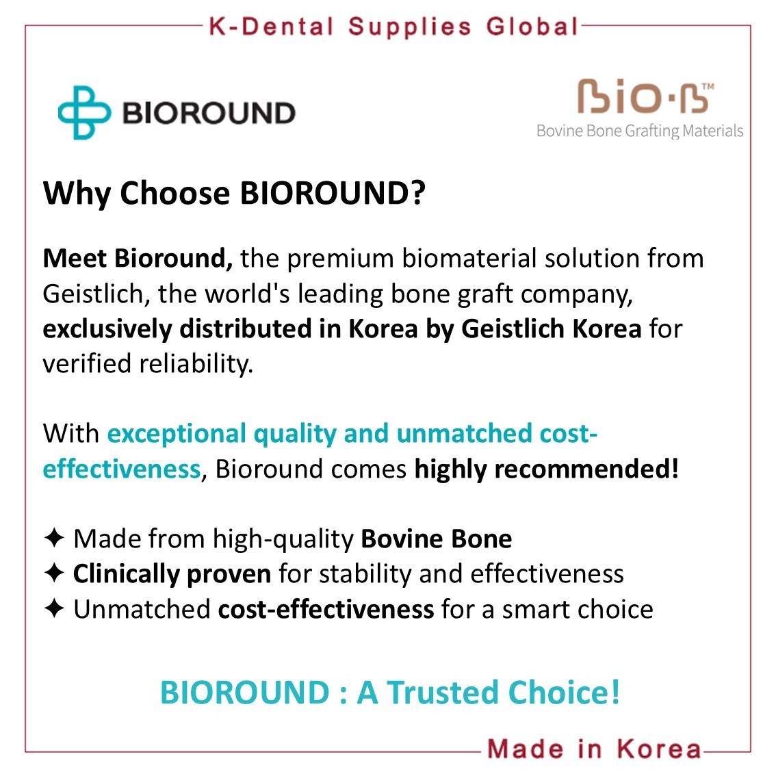 BIO-B Bovine Bone Grafting Material Vial Small/Large Particle Size Weight 5 type