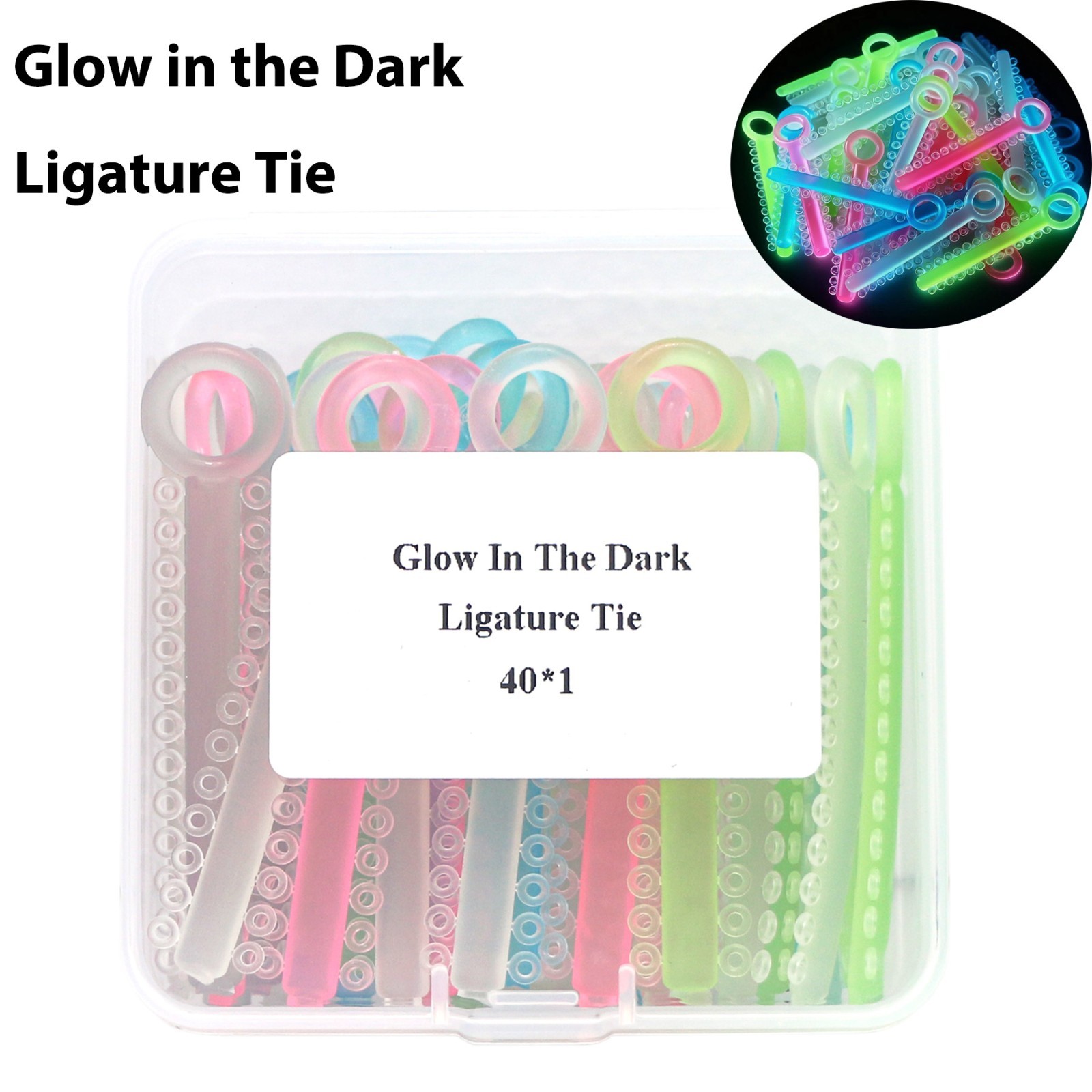 40 Stick Dental Orthodontic Ligature Ties Glow in Dark Braces Elastic Rubber