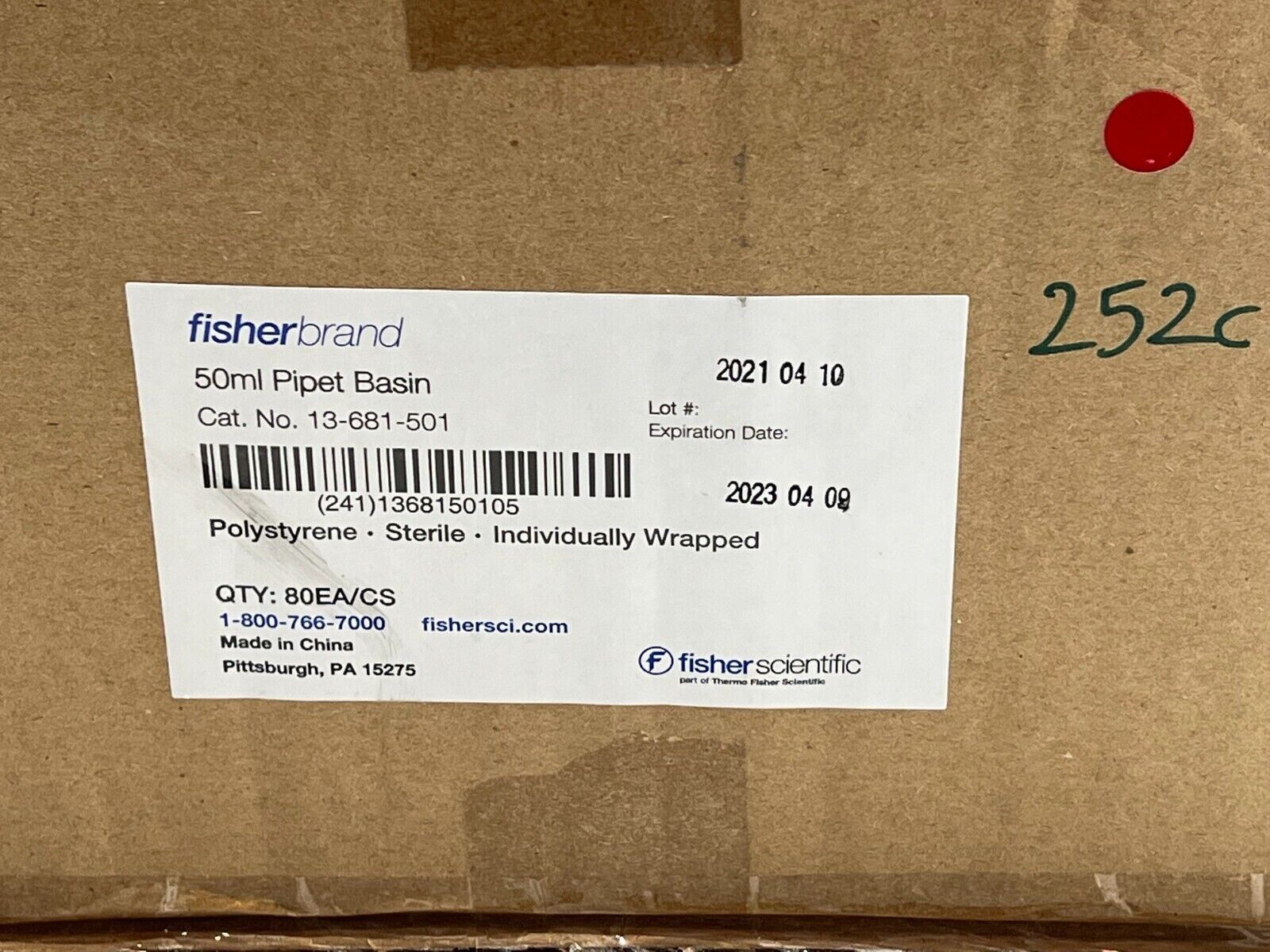 Fisher Scientific Cat No 13-681-501 Fisherbrand 50mL Pipet Basin 80EA/Cs