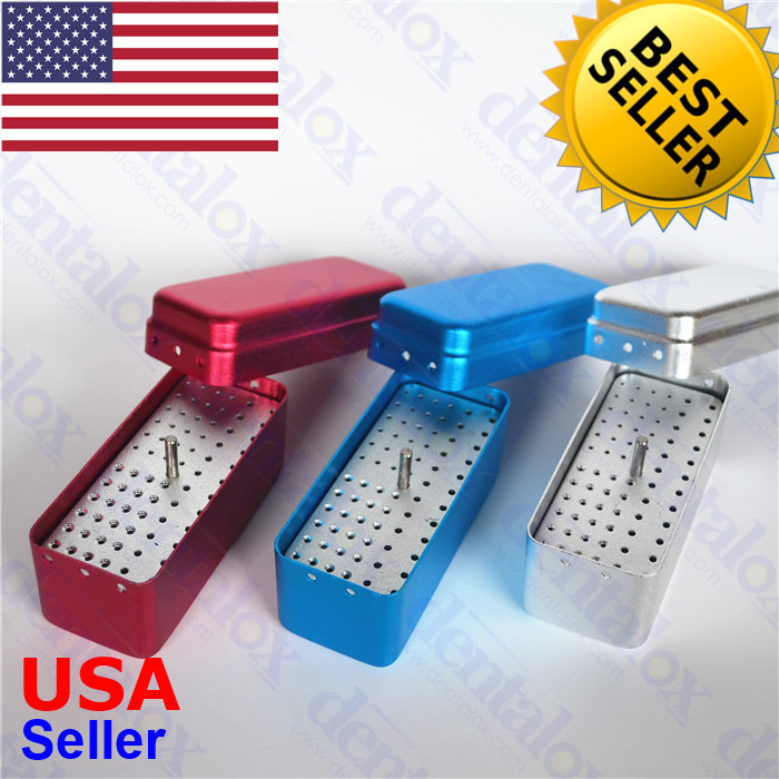#B003 3 x Pack 72 Holes Autoclavable Aluminum Bur Disinfection Box Sorted Colors