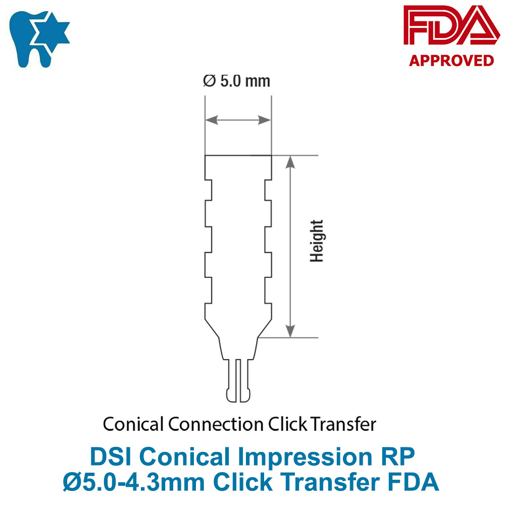 1x DSI Dental Conical Impression Coping Regular RP Ø5.0-4.3mm Click Transfer
