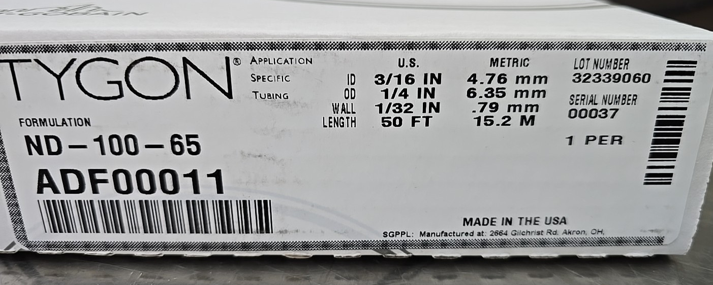 TYGON ADF00011 6.35mm OD 50 FT CLEAR FLEXIBLE TUBING