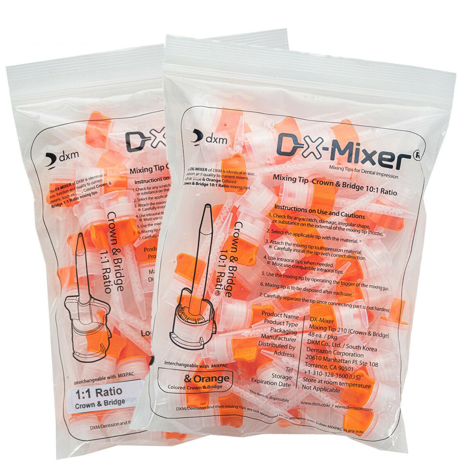 48PCS DX-Mixer® Dental HP Mixing Tips Crown&Bridge 1:1/10:1 Ratio Made In Korea