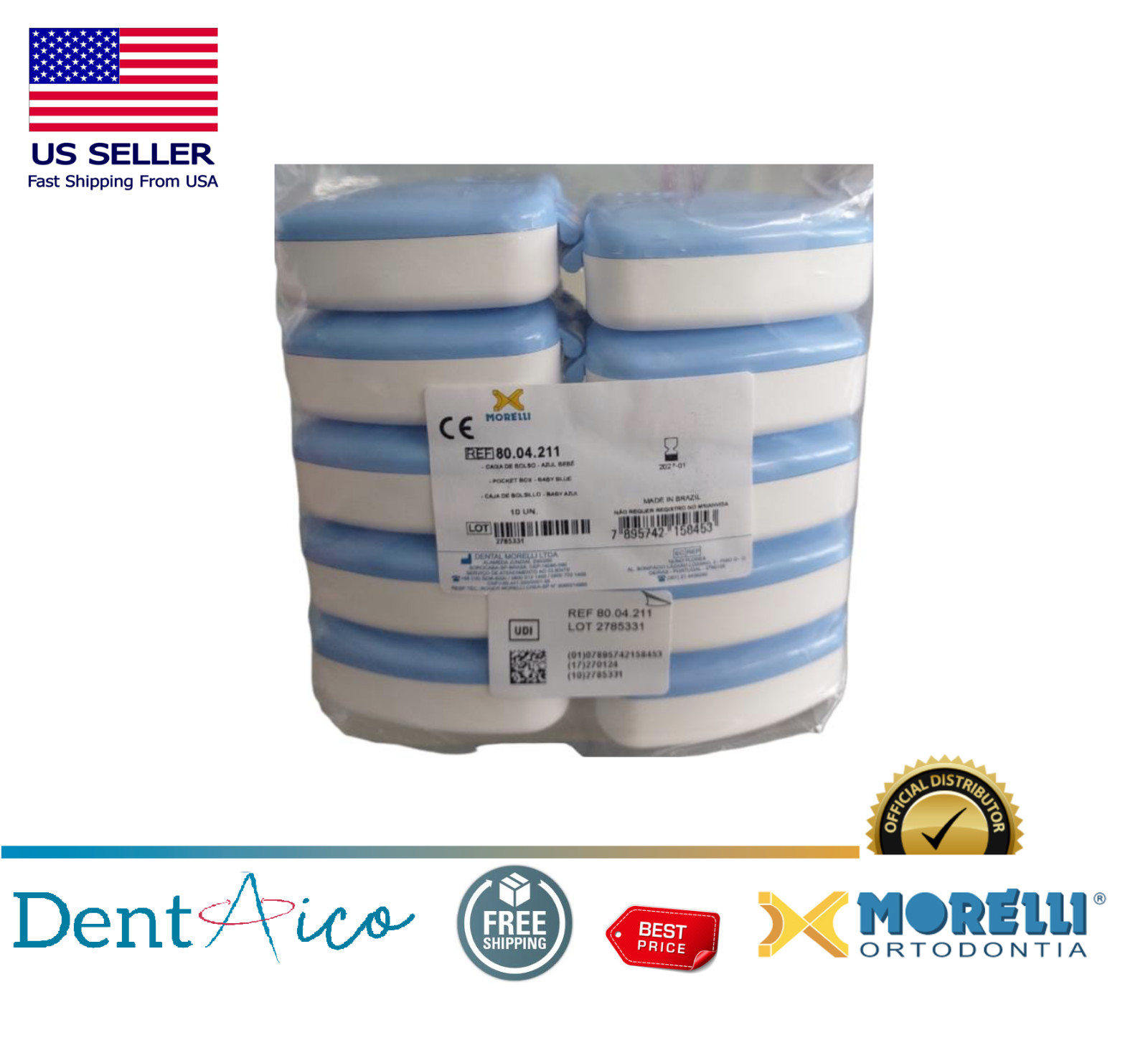 Dental Retainer Box Orthodontic 10 un Pocket Box Baby Blue Morelli Orthodontic