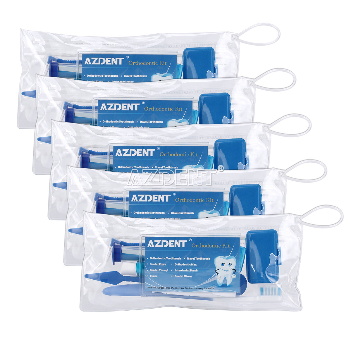 100 kits Ortho Dental Tooth brush Tie Interdental brush Floss Oral Care Kit Blue