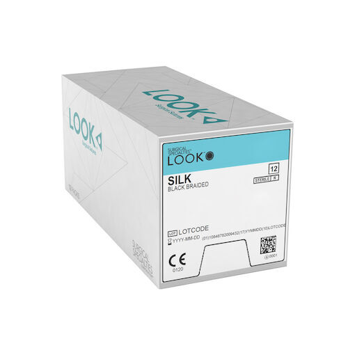 Look X1265B Silk Black Braided Reverse Cutting Sutures C3 5/0 18″ 12/Bx