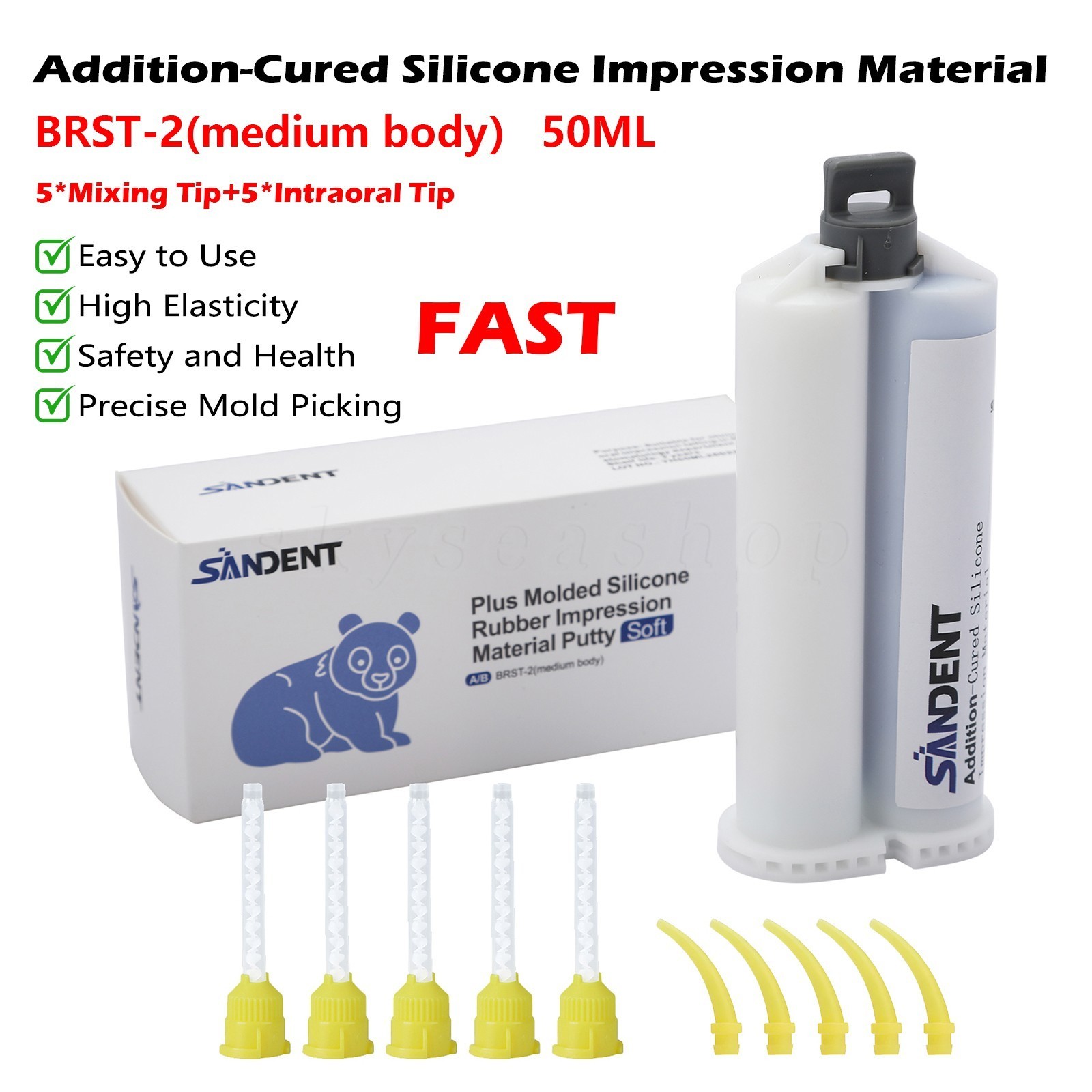 Medium Body Fast Set, Dental Impression Material 50mL Cartridge 1-10X