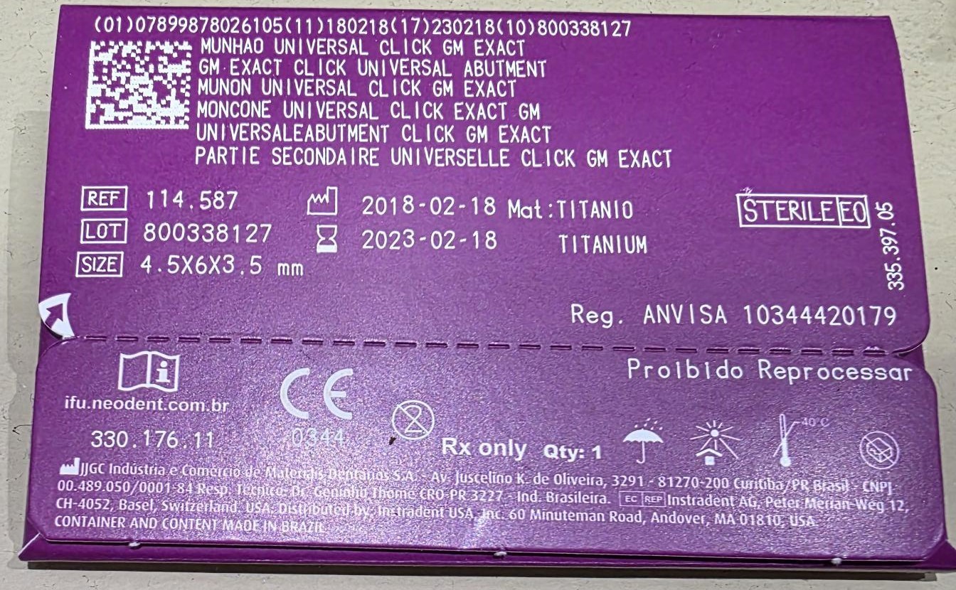 Neodent GM Exact Click Universal Abutment. REF: 114.587 (EXPIRED)