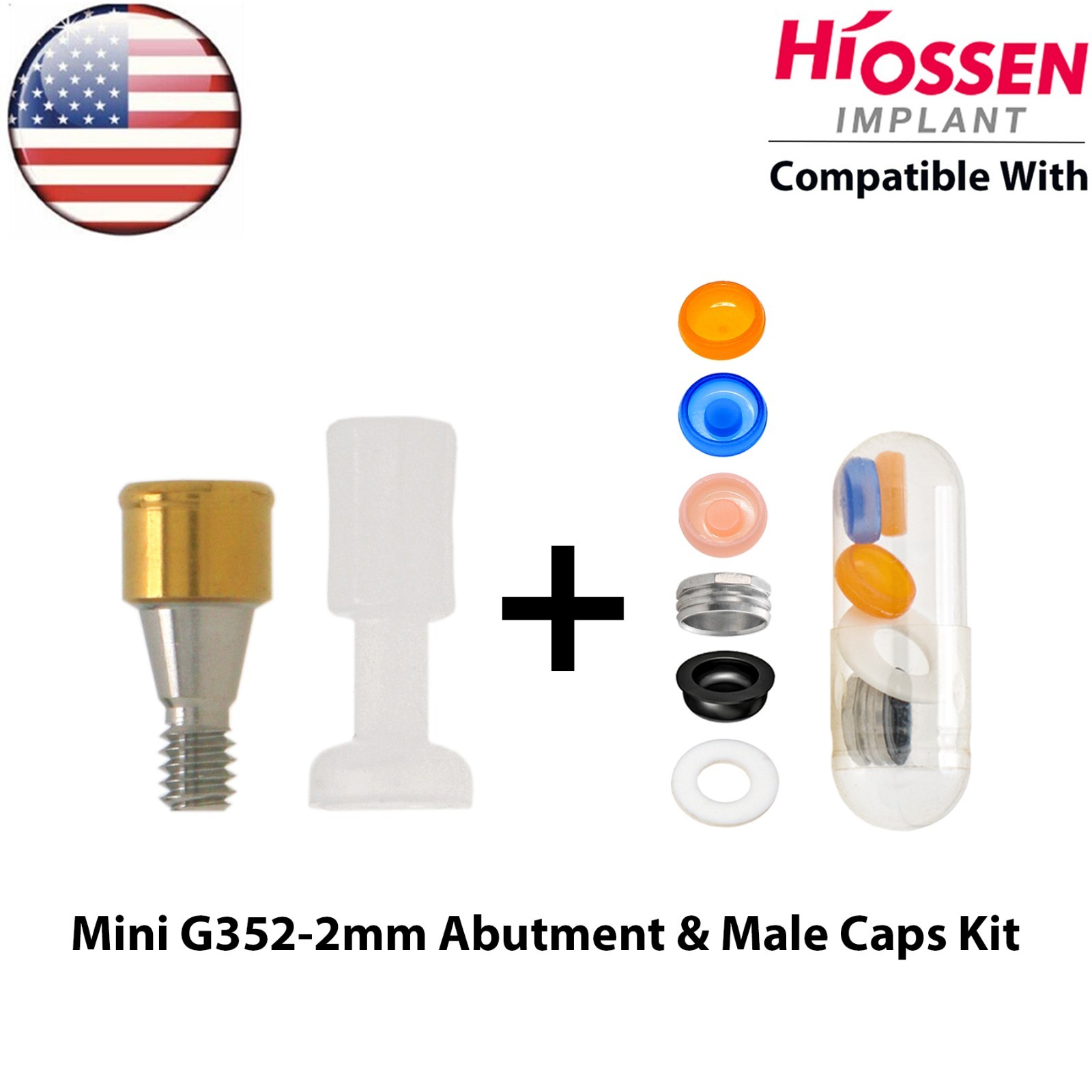 US Fit HIOSSEN Mini Dental Overdenture Locator Abutment 1-6mm GH & Male Caps Kit