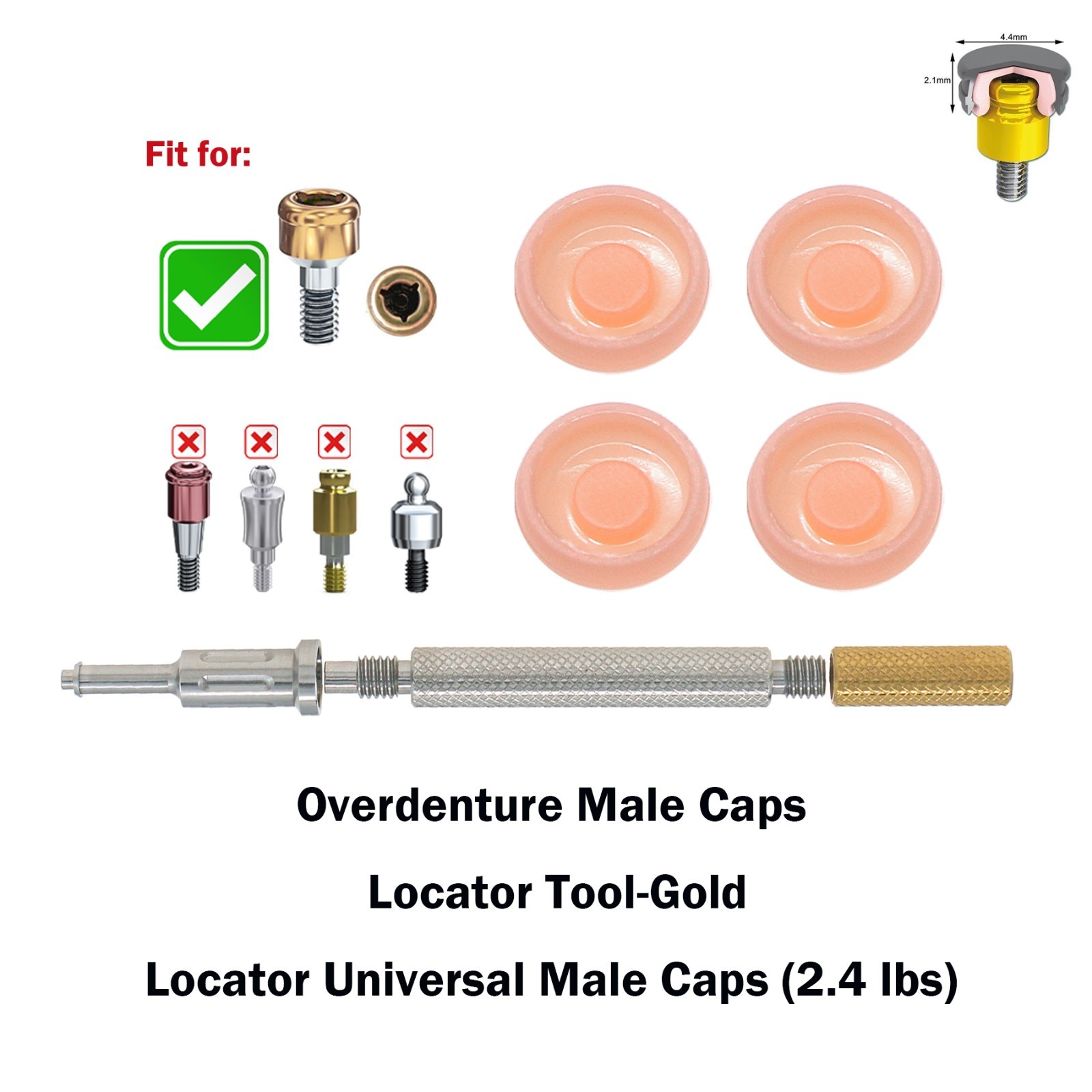 US Zimmer TSV 3.5 Tapered Screw-Vent 1mm GH Implant Overdenture Locator Abutment