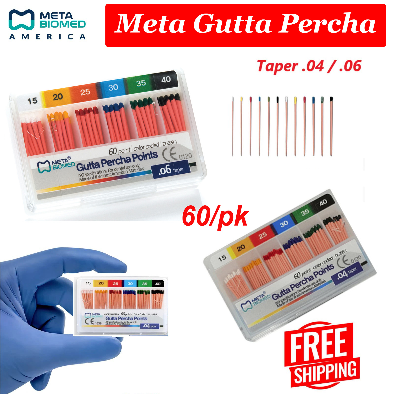 Dental Endodontic Gutta Percha Points Taper .02 .04 .06, 120 or 60/pk,#15-40