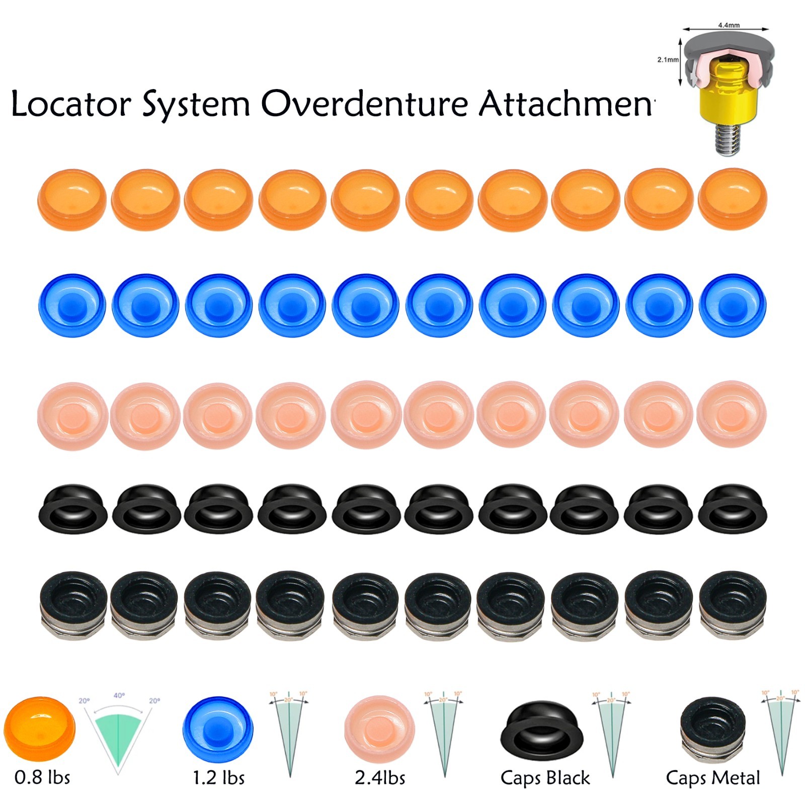 10Pcs Dental Overdenture Locator Abutments Retention Caps For Implant Inserts