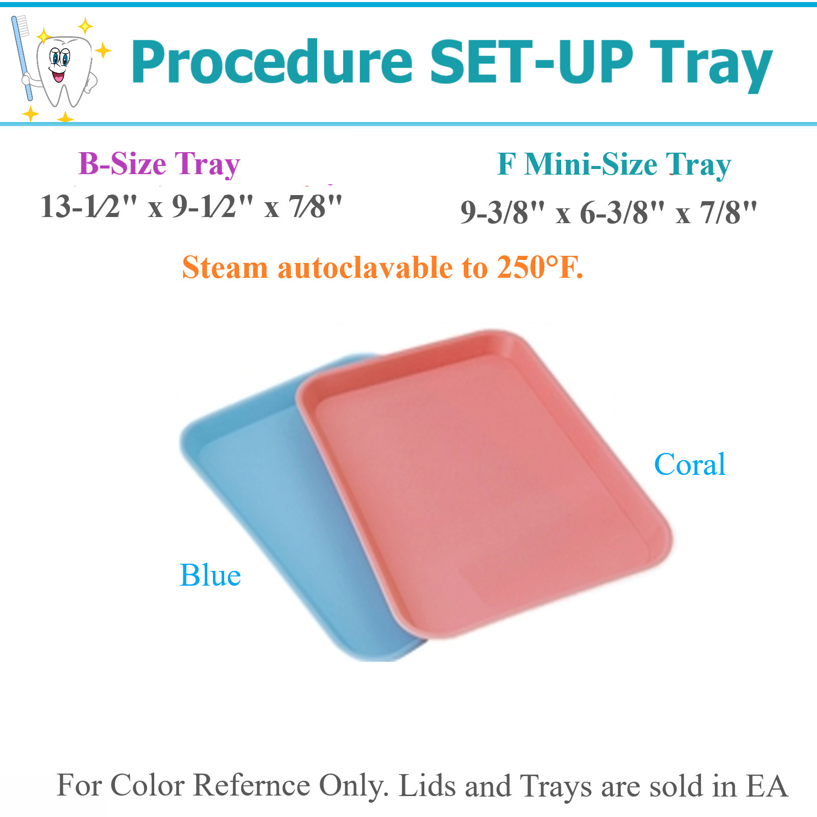 Dental Autoclavable Trays Plastic Instrument Set Up Flat Tray Size B, or F Mini