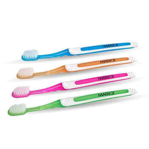 MARK3 Premium Sensitive Compact Head Adult Toothbrush, 32-Tuft, Assorted, 72/Box