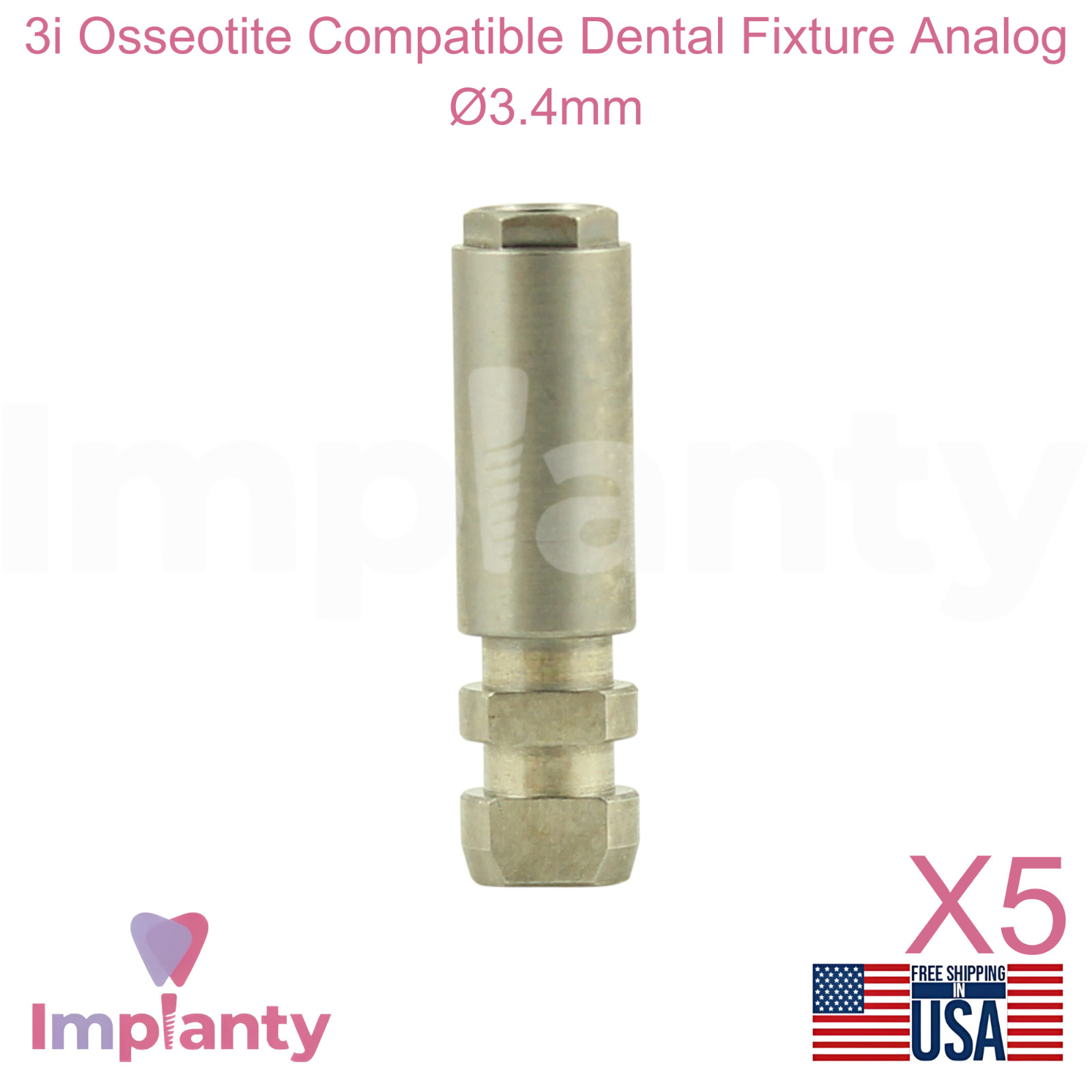 5x 3i Osseotite Compatible Dental Fixture Analog Ø3.4mm Replica Purple Platform