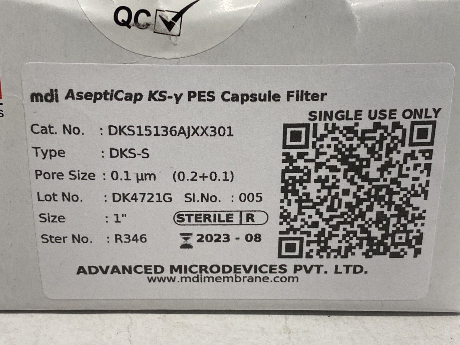 Advanced Microdevices MDI AseptiCap KS-y Capsule Filter 1″ 0.1um DKS15136AJXX301