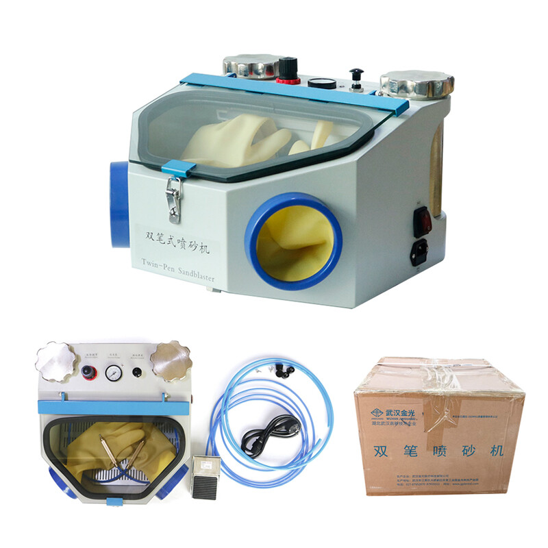Dental Double Pen Sandblasting Box with LED Light Fine Sandblasting Unit JG-218