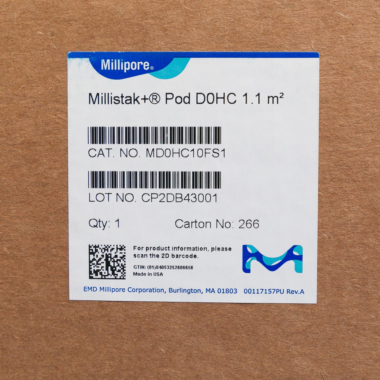 Millipore MD0HC10FS1 Millistak+ HC Pod Depth Filter D0HC 1.1 m2 EXP 04/2027 NIP