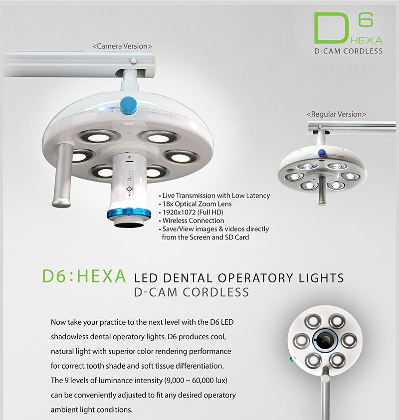 Dentazon D6 HEXA: LED Dental Operatory Surgery Light D-CAM Cordless