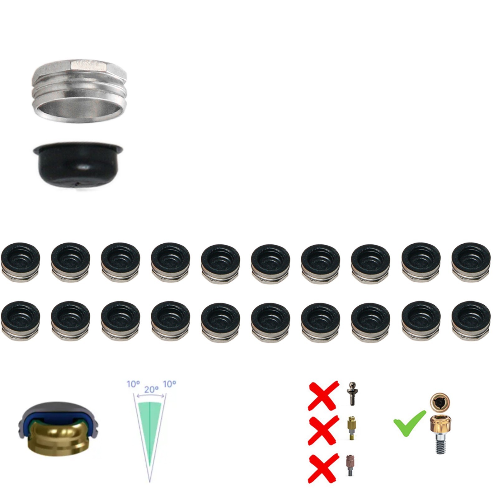 20Pcs Dental Overdenture Locator Abutment Replacement Retention Cap Inserts Set