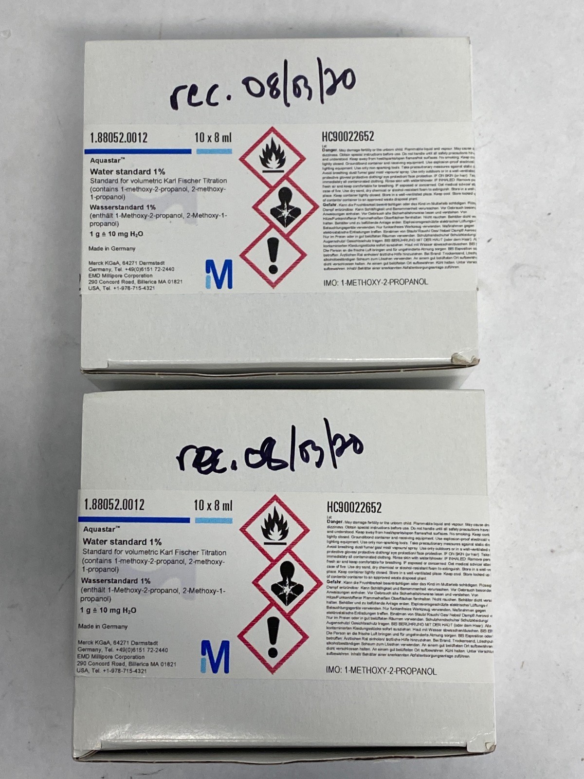 (37) SUPELCO Aquastar 8mL Water Standard 0.1% & 1.0% for Karl Fischer Titration