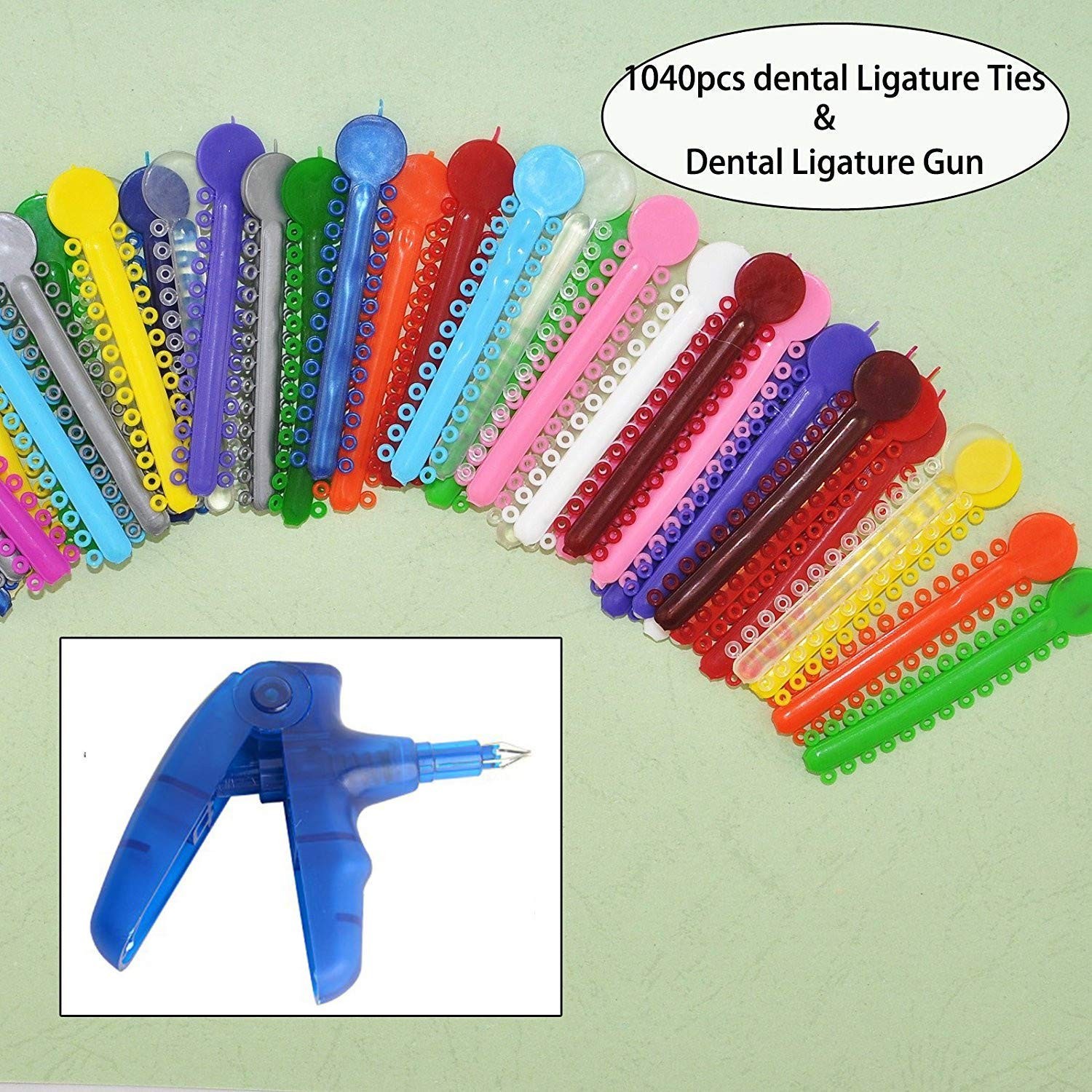 Orthodontic Ligature Ties Kit – 1040 Multi-Color Rubber Bands with Blue
