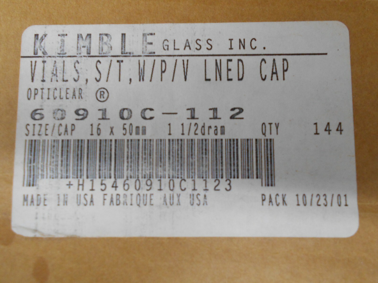 KIMBLE 60910C 112 2mL CLEAR SAMPLE VIALS WITH CAPS BOX OF 133