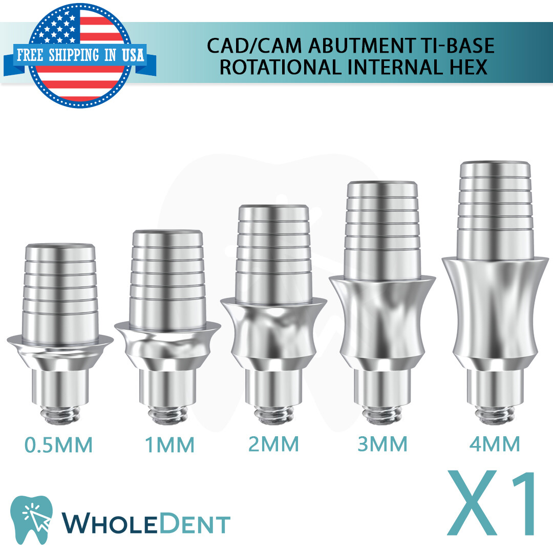 1x Dental Rotational Concave Titanium Base Int Hex 2.42mm CAD/CAM