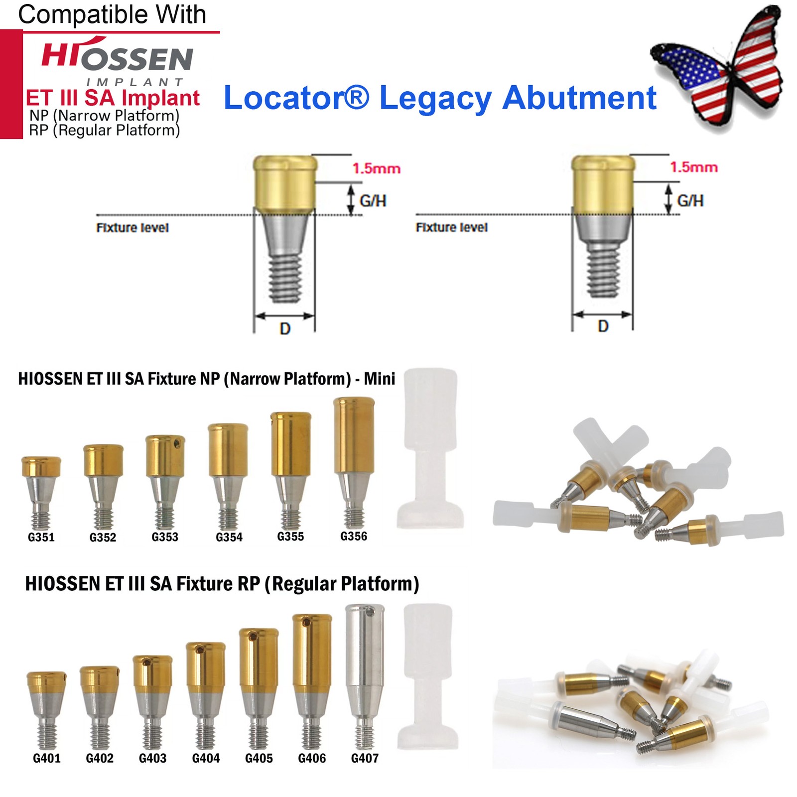 US ZEST LOCATOR Overdenture Caps Abutment Ti Hiossen ET Osstem TS Mini/Regular
