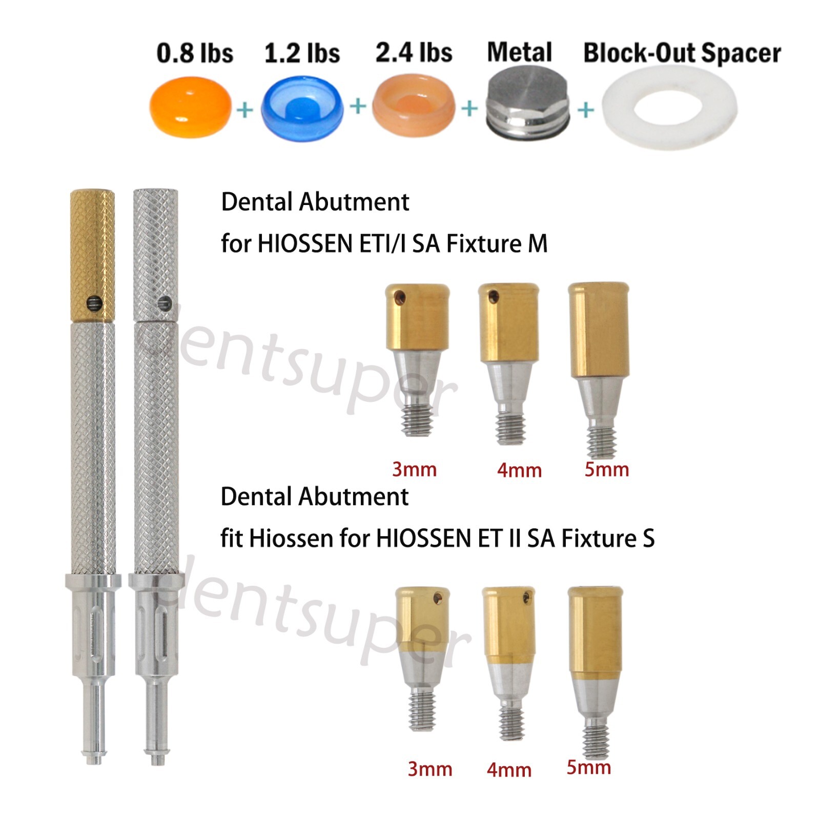 Dental Mini/Regular Core Tool Male Caps Kit Overdenture fit for Hiossen 3/4/5/mm