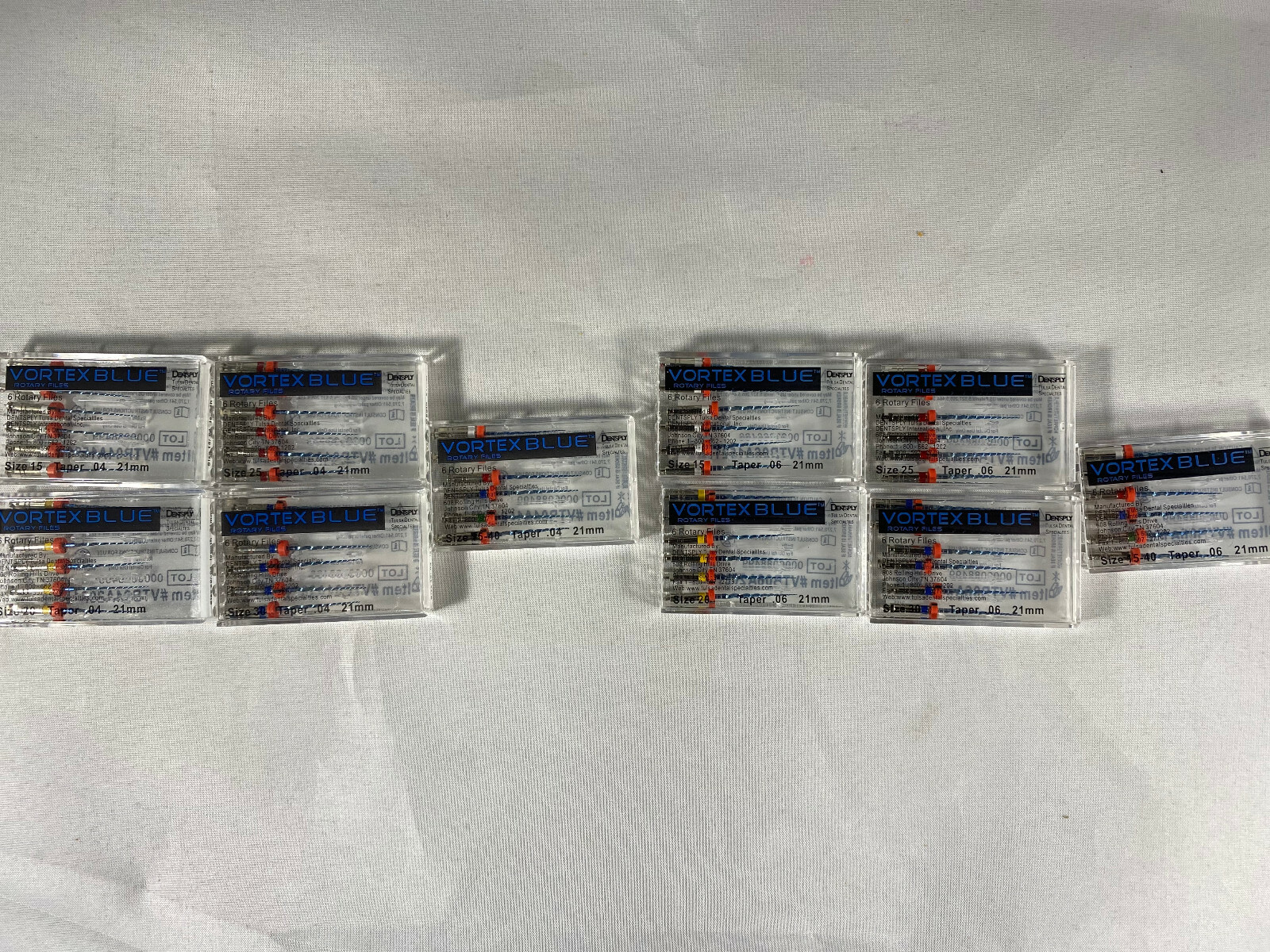 Dentsply Tulsa Dental Vortex Blue 21mm all Taper rotary files 6/pk all sizes