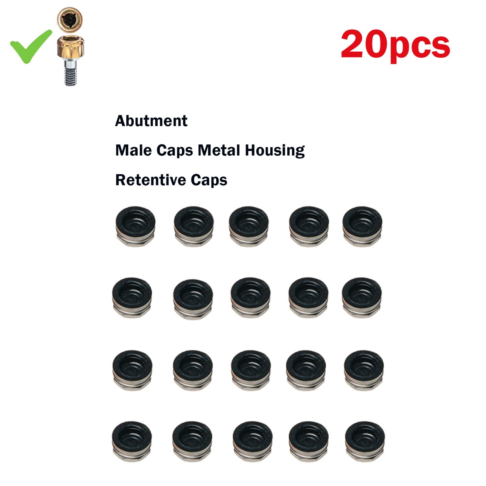 US Dental Overdenture Locator Abutment Retention Male Cap Processing Inserts Set