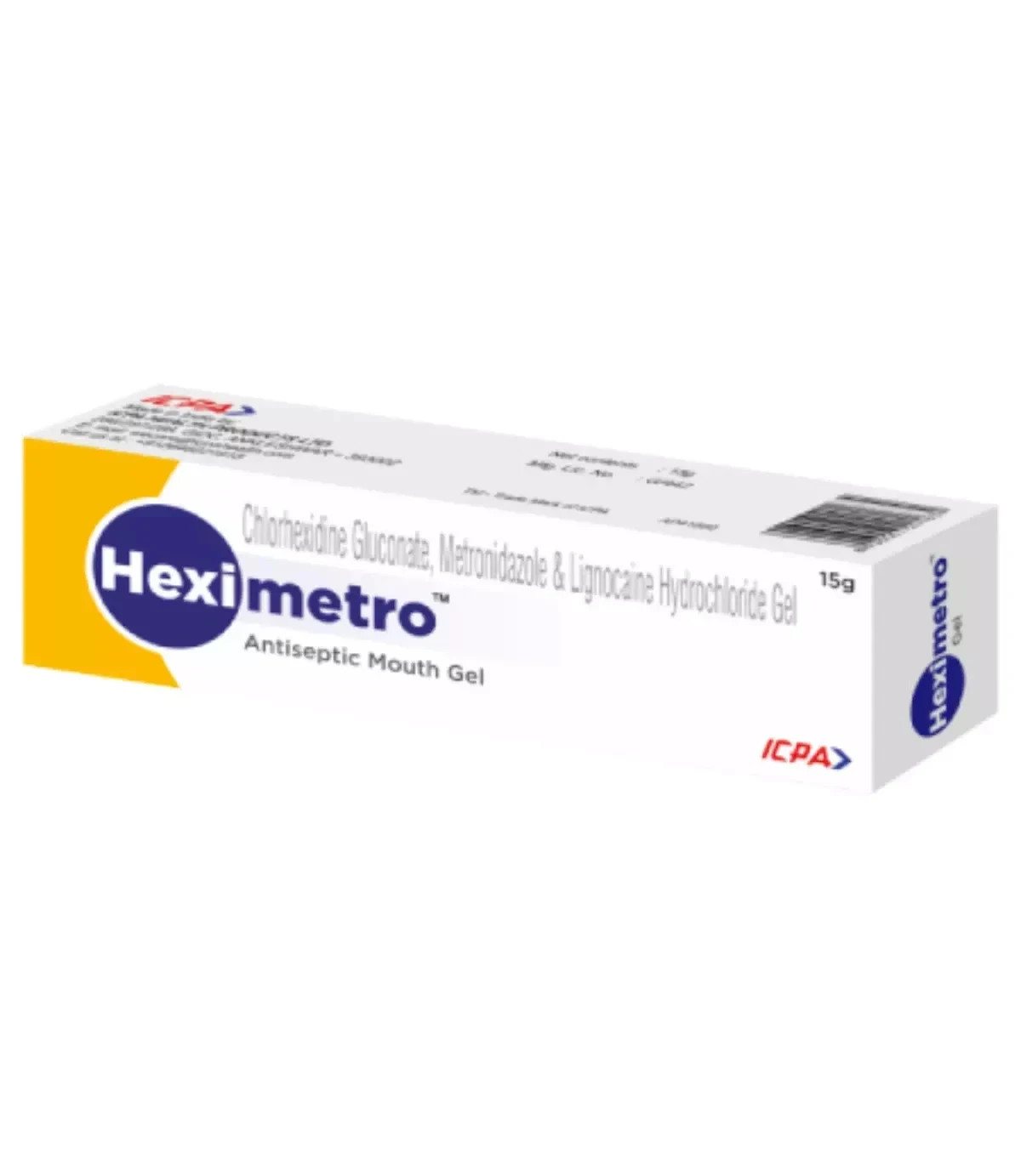 Dental HexiMetro Antiseptic Triple Action Mouth Gel 15gm Tube for Mouth Ulcers