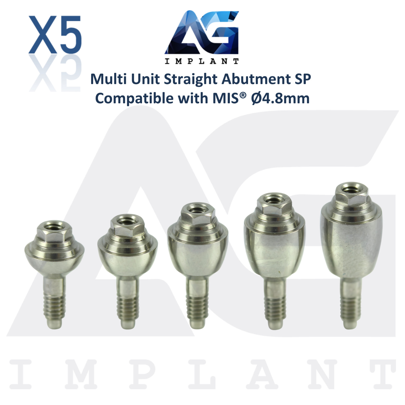 5 Multi Unit Straight Prosthetic MIS® Seven Standard Platform Compatible 4.8mm