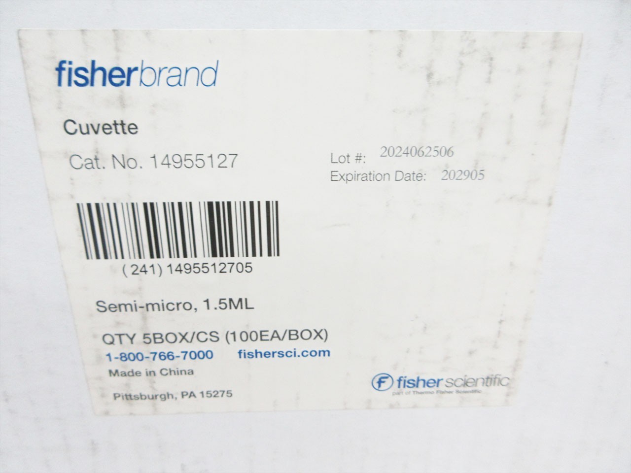 FISHERBRAND 14955127 14-955-127 1.5 mL CUVETTE CELL POLYSTYRENE EXP 202905