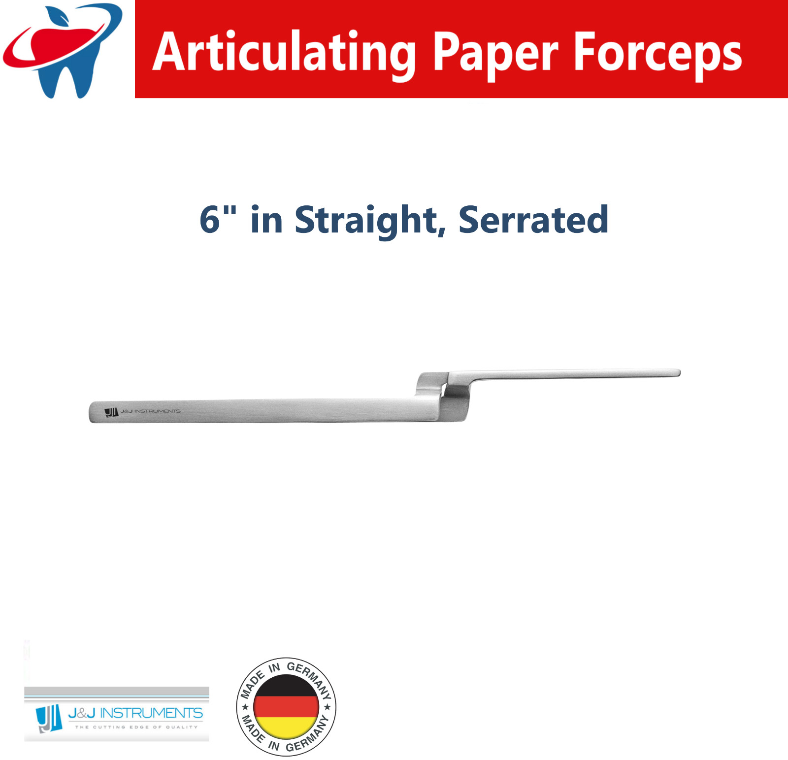 Dental Articulating Paper Forceps Straight, 6 in” Long Serrated – J&J Instrument